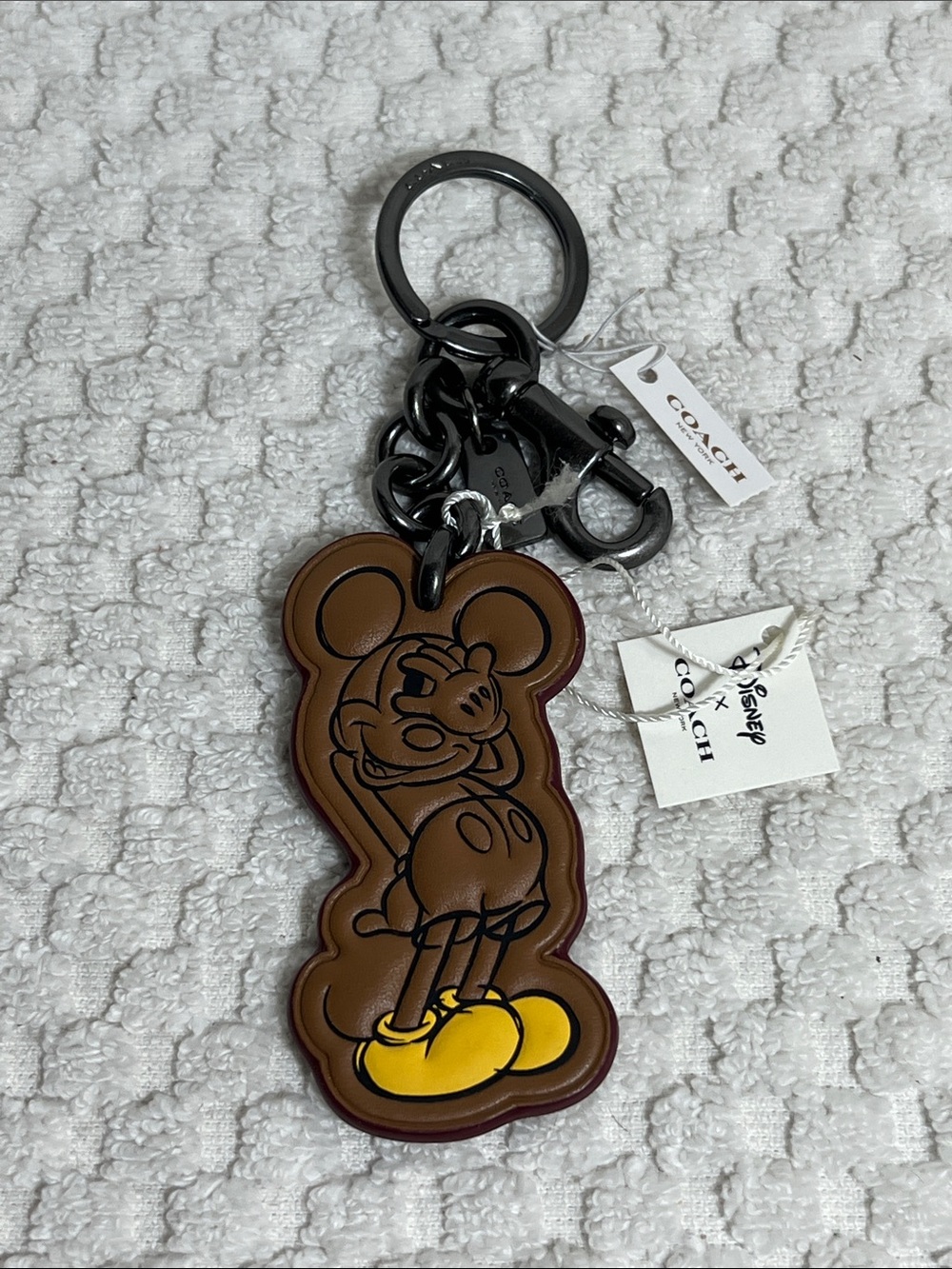 Coach X Disney Brown Leather Mickey Mouse Key Charm Keychain